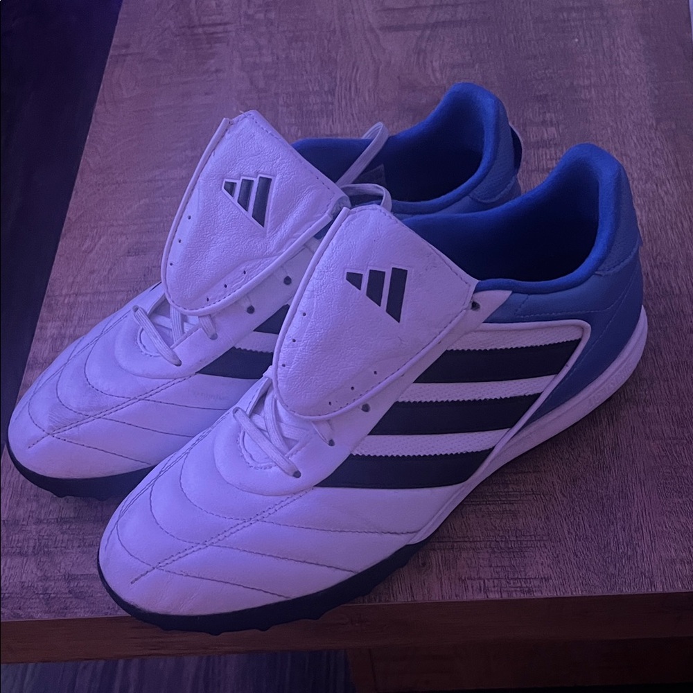 Adidas White and Navy Indoor Soccer Shoes